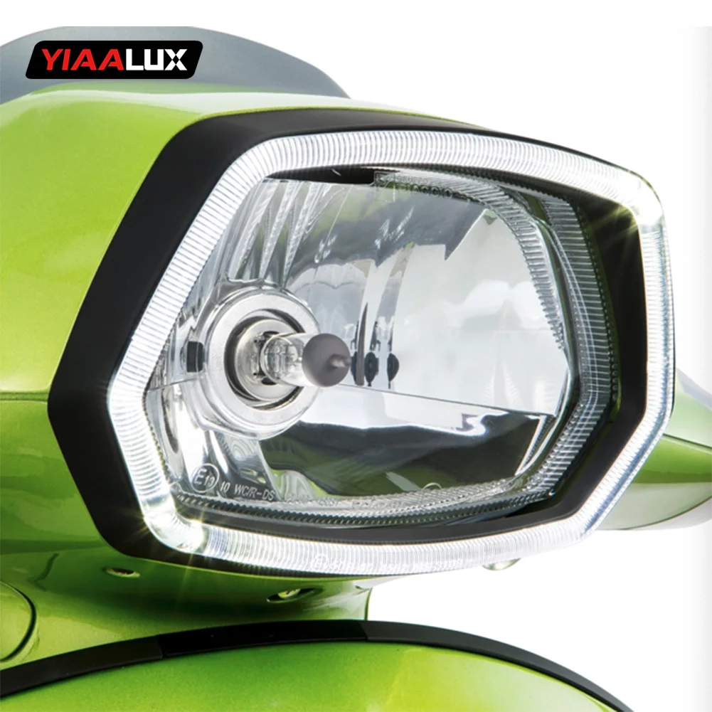 Chrome and Carbon Fiber Square light guide headlamp LED illuminated ring for VESPA sprint