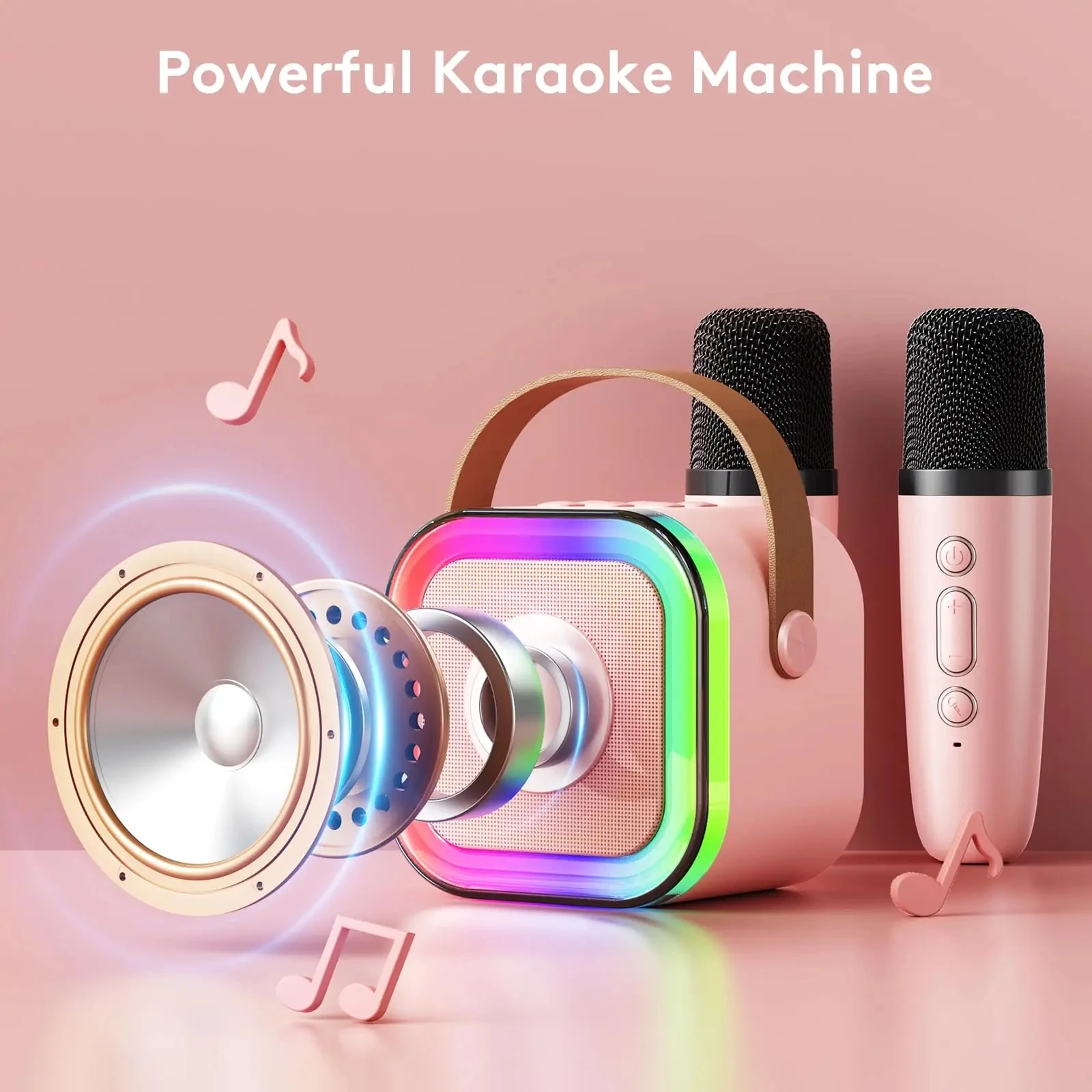thumbnail image 2 of Kids Karaoke Machine With 2 Wireless Mics – Portable Bluetooth Speaker With Lights, Perfect Gift For Singing Parties! 2 of 5