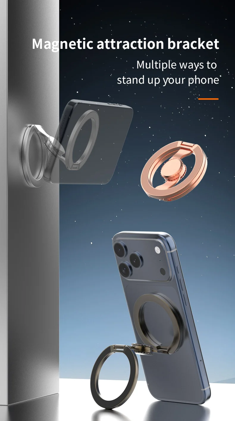 Fingertip Gyroscope Magnetic Phone Holder Fully Foldable Double Sided Stand with Kickstand for Smartphone