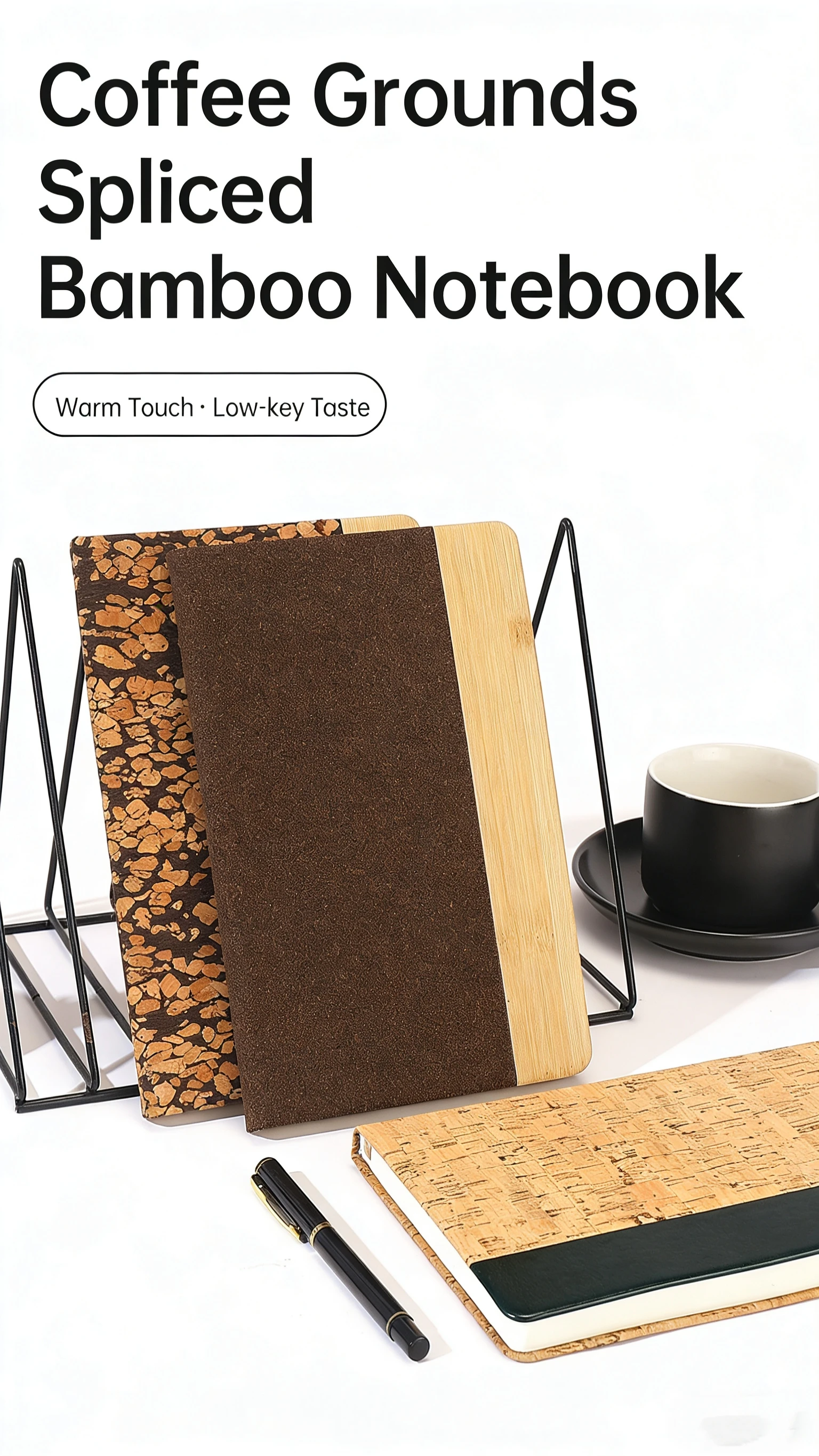 Customizable Coffee Ground Bamboo Wood Grain Puzzle Notebook Set Eco-Friendly Cork Grain Notebook Set A5 Eco-Friendlybook preview 3