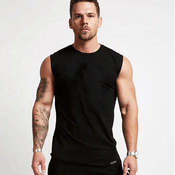 Summer Breathable Mens Black 100% Cotton Sleeveless T-Shirt Workout Fitness Tank Top