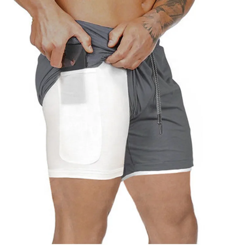 JL0324E High Quality Double Layer Shorts Men Quick Dry Fitness Shorts Men Workout Shorts With Liner