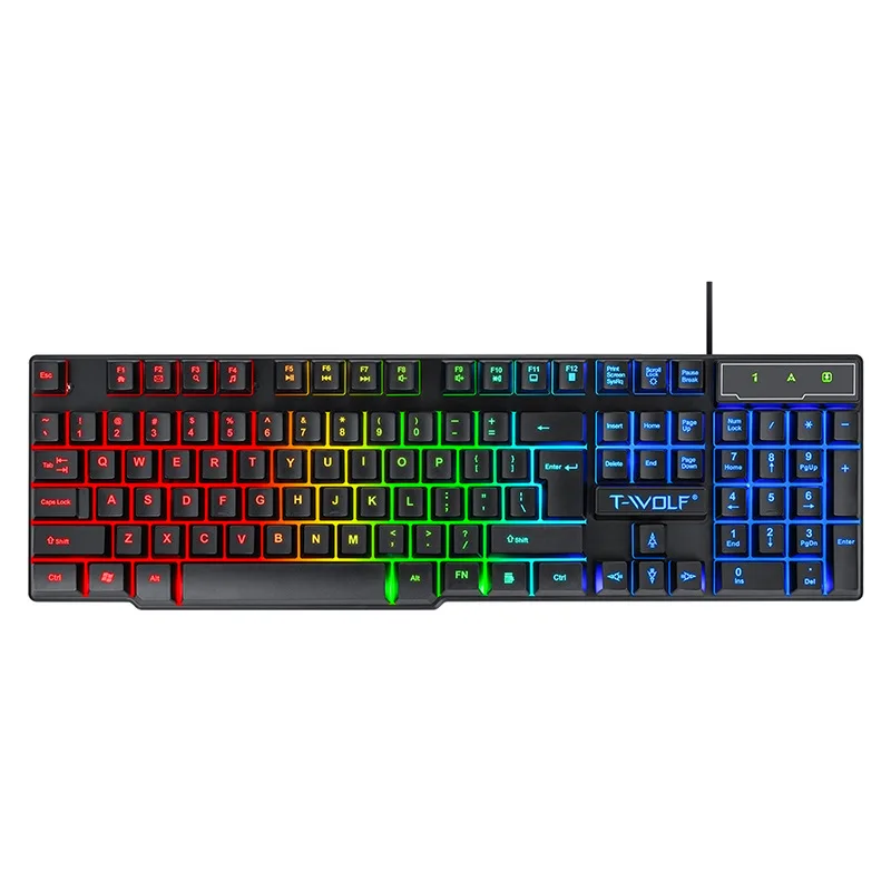 100% Keyboard 104 Keys ISO Layout Spanish Russian Arabic Keyboard Mouse Set Feel Backlight Wired Gaming Office T20