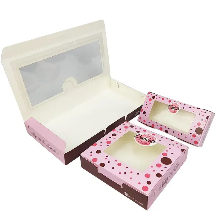 Top Ranking Customized Pink Printing Donuts Food Grade Box Art Paper Cake Box shipping paper box details