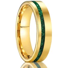 Elegant Tungsten Carbide Ring 6mm Gold Plated Green Malachite Inlaid Wedding Band
