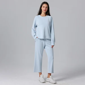 Custom Women's Leisure Jogging Wear High Waist Sweat Suit Long Sleeve Sports Pants Running Fitness Activewear Sets for Women