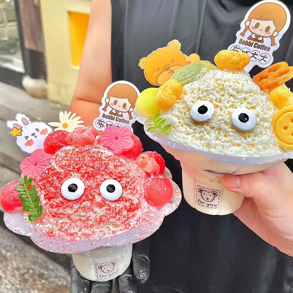 Wholesale Disposable 320ml 450ml Clear Plastic Cups Flower Shaped Snow Cone Dessert Mousse Bowl for Ice Cream Shaved Ice
