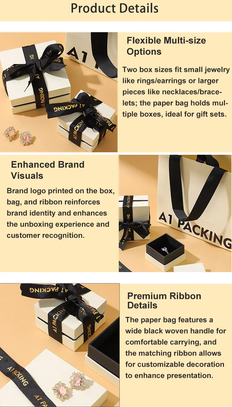 A1 Customized Square Lid and Base Box with Buckle Closure Printed Jewelry Box Necklace Handmade Packaging Paper Bag details