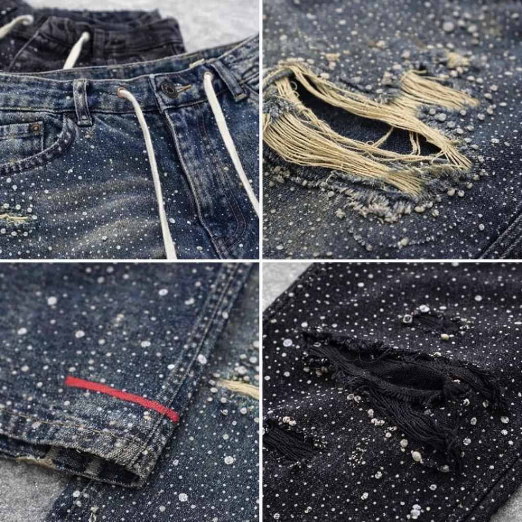 Custom Baggy Oversized Custom Oversized Vintage Custom Pattern 3d Embroidery Y2k Straight Leg Acid Wash Jeans Pants for Men gallery 4