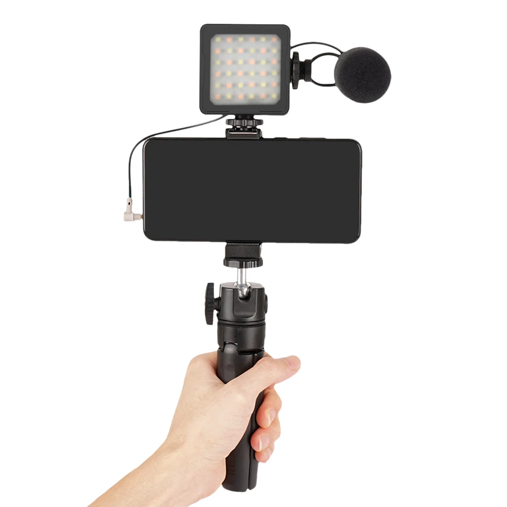 Flashoot видео микрофон Vlogging Kit с мини складной штатив стойка заполняющий светильник светодио дный для смартфонов