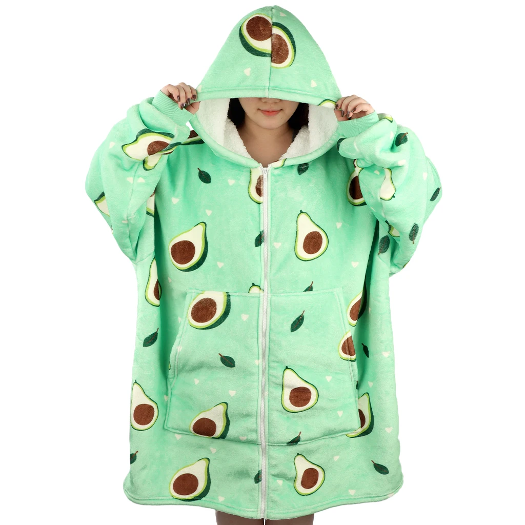 2024 New Arrivals Zipper Flannel Sherpa Wearable Blanket Warm Blanket