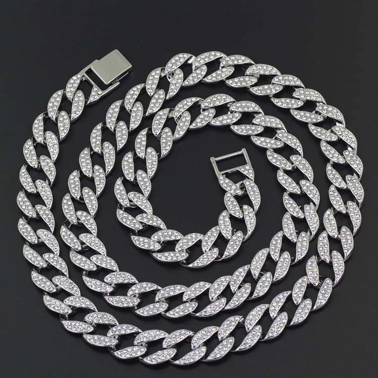 Gold Finish Iced Out Hip Hop Cuban Link Chain Necklace for Women