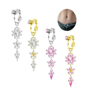 Fake Body Jewelry Xinfocus New Trendy Fake Flower Belly Piercing Body False Navel Piercing Jewelry Non Piercing