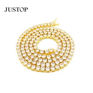3mm 4mm 5mm Brass Zircon Tennis Chain Hip Hop Jewelry Gold Silver Material Men Cz Necklace Iced Out