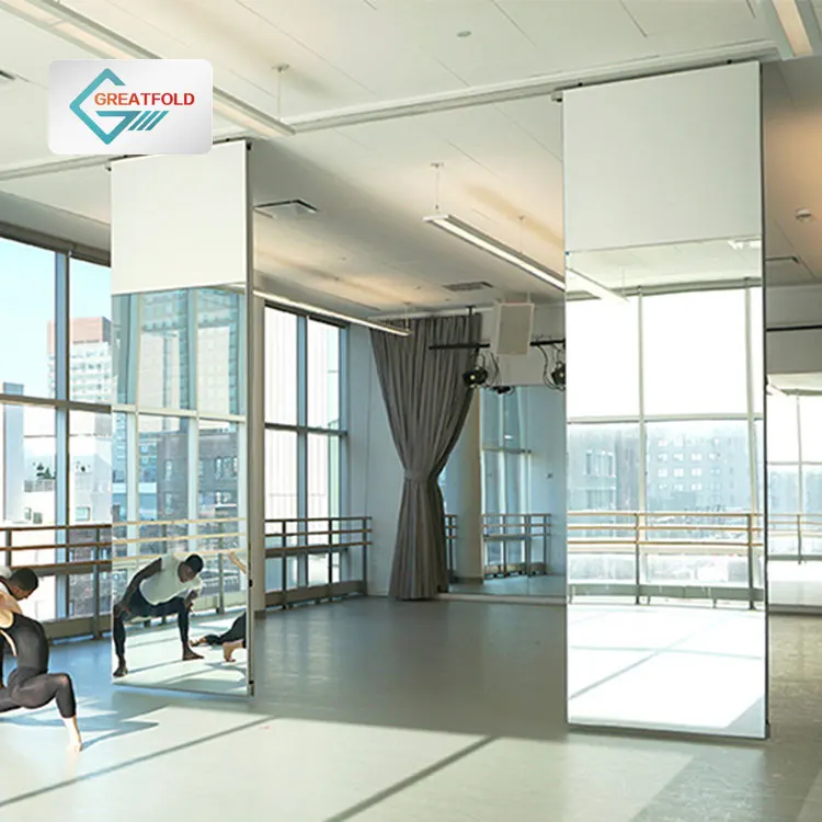 School Mirrored Gym Room Operable Partition Wall Sliding Dance Studio Mirror Movable Partition Wall Panel for Dance Studio