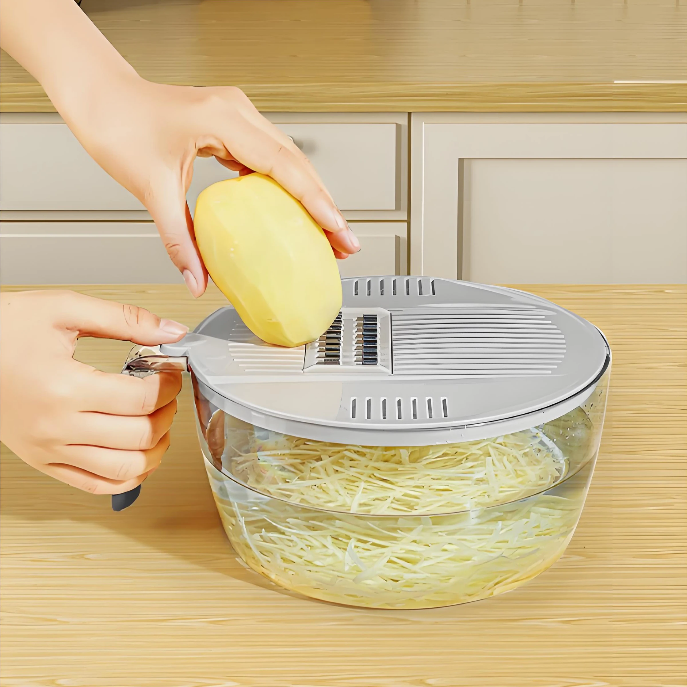 Food Grade Plastic  Kitchen Multifunctional Vegetable Cutter Slicer  Transparent Fruits Drain Basket 2 in 1 Vegetable Grater