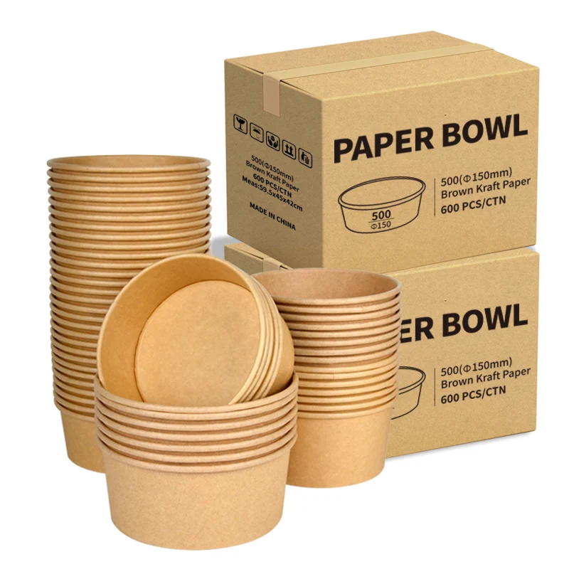 SenAng07 Soup Container Delivery Package With Take Away Salad Lid Pet pp Rectangle Takeaway Kraft Paper Bowl