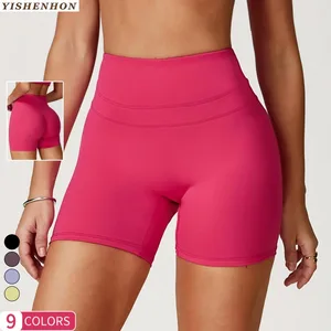 YISHENHON Womens Tight Yoga Shorts Fitness Shorts Womens Custom Logo Yoga Clothes High Stretch High Waist Peach Hip Running