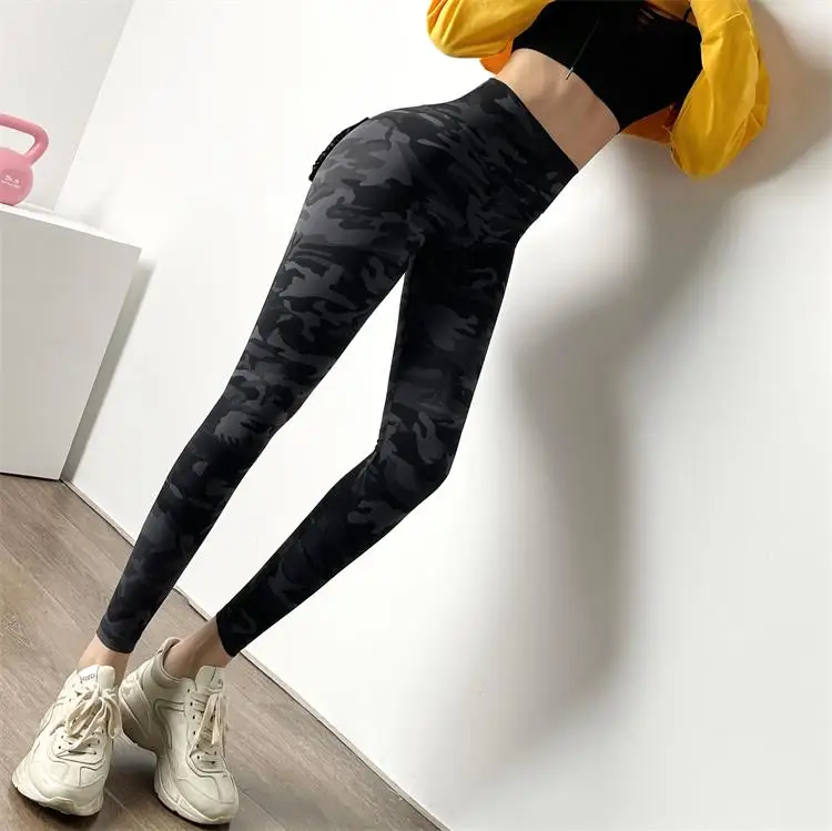 Women Elastic Bodycon Soft Comfy Scrunch Butt Camo Exercise Gym Leggings