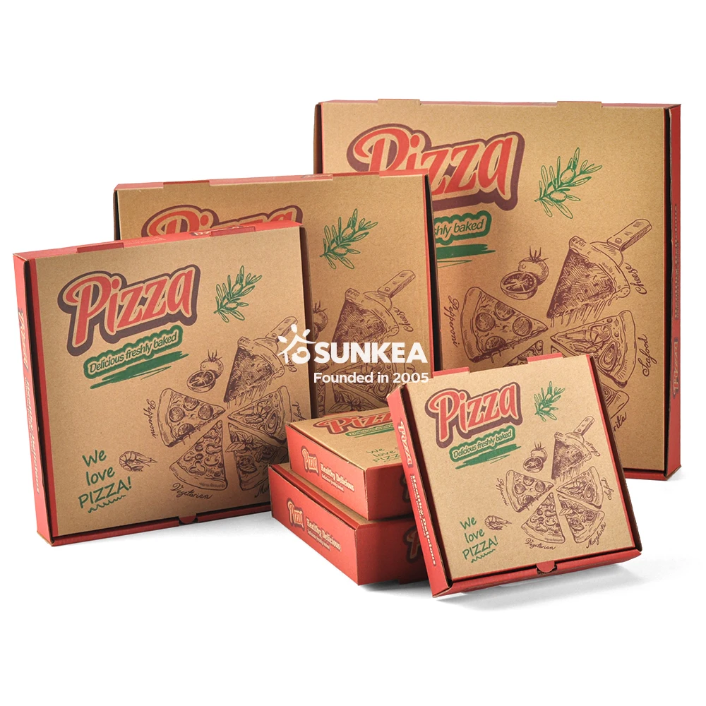 Corrugated Paper Pizza Box Custom Logo Biodegradable Cardboard Takeaway Pizza Box