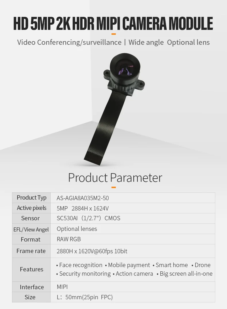 DGZX 5mp 60fps Sc530ai Ov5640 Wide Dynamic Outdoor Monitoring AI Robot Mipi Camera Module插图