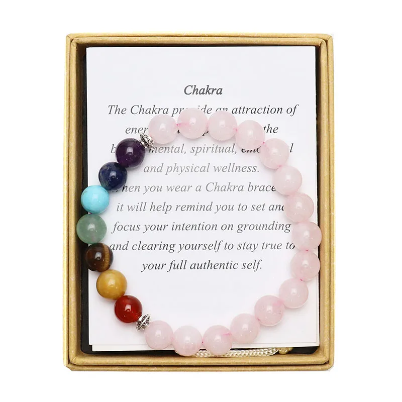 Custom 7 Seven Chakra Natural Stone Bracelets Jade Healing Crystal Beaded Bracelet for Women Girls