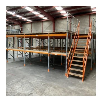 Warehouse Pallet Rack Attic Loft Garret multi-tier mezzanine racking with staircase