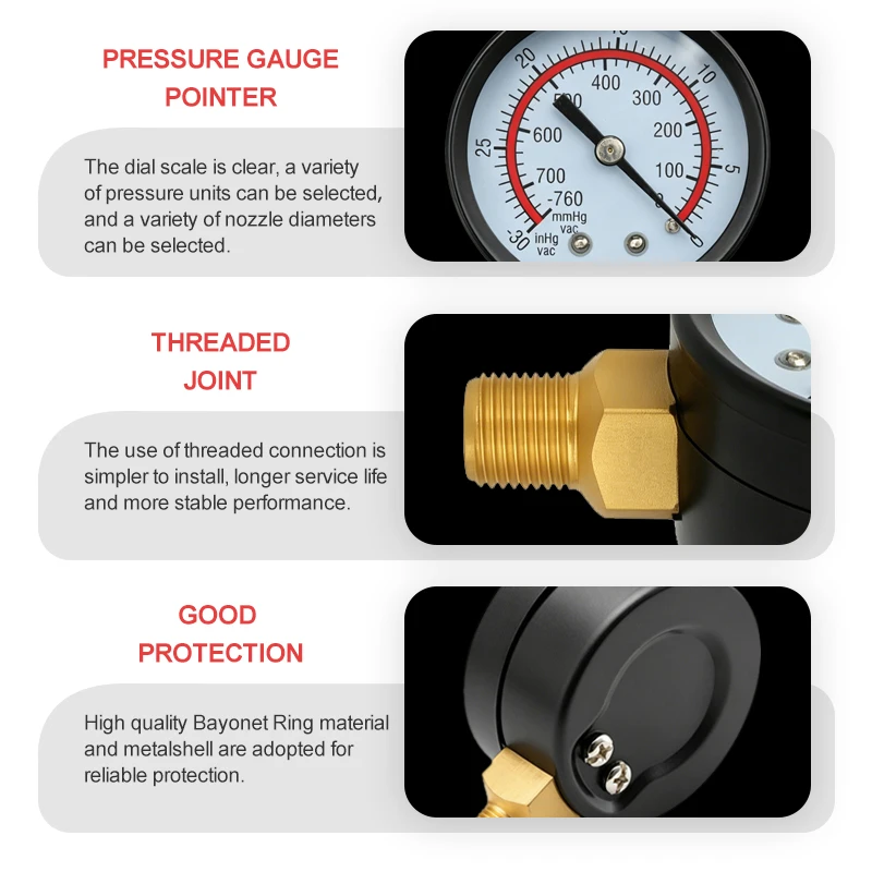 30 Inhg / -760 Mmhg Negative Vacuum Pressure Gauge 1/4 Npt