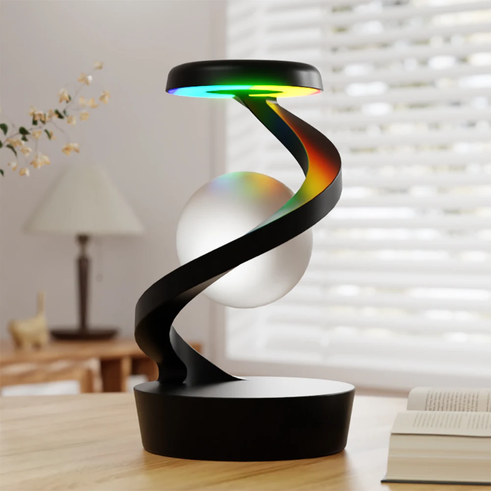 Modern Creative Desktop Ambient Light Table Lamp New Wireless Charging Visual Suspension Ball Night Lamp for Smartphone Charging