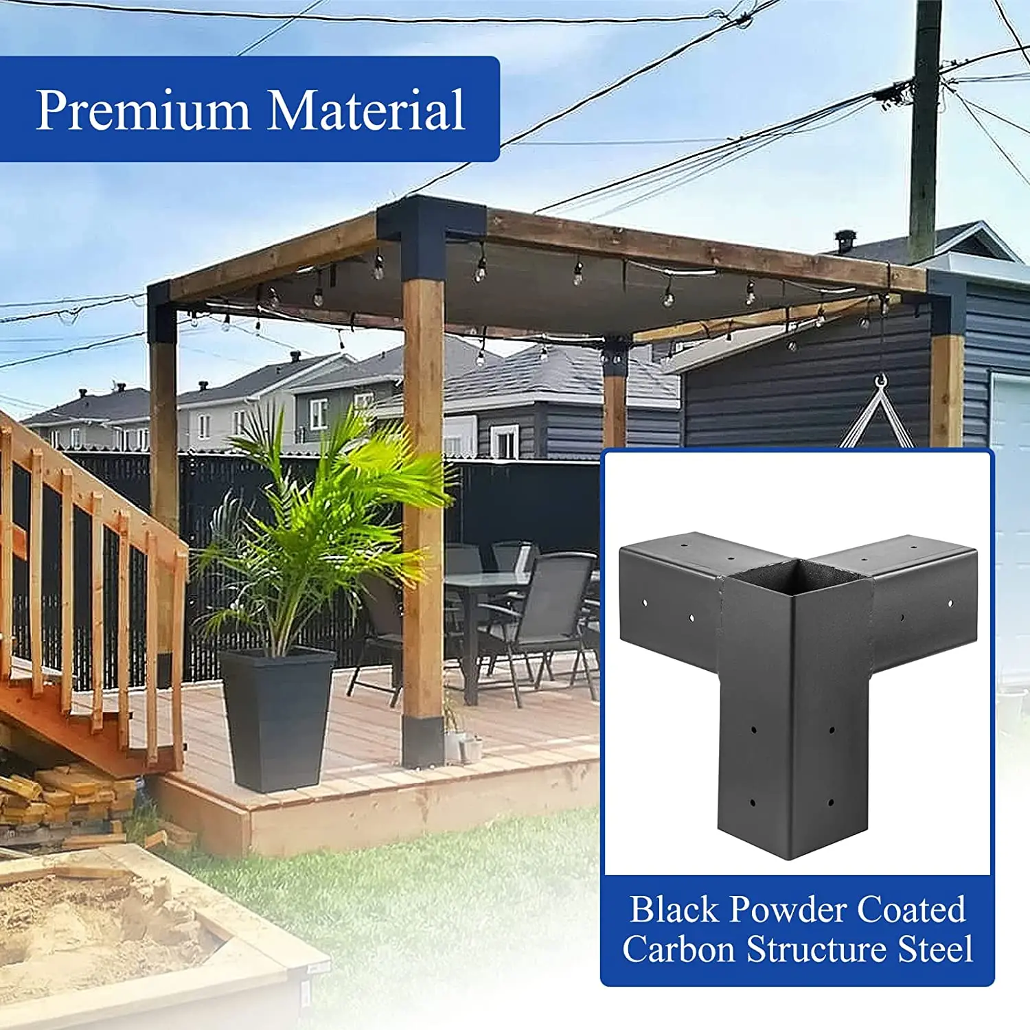 Kit Da 6 Staffe Angolari Per Pergola In Acciaio Legato, Base E Attacco A 3 Vie, Per Pali 4x4, Incluse Viti, Per Esterni