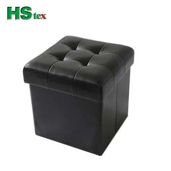 HStex High Quality Home Furniture Pvc Shoe Ottoman Wholesale Black Leather square Stool With Storage
