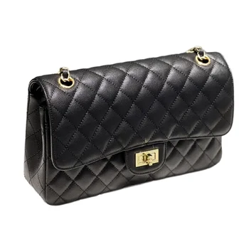Fashionable Large Capacity Waterproof Single Shoulder Crossbody Tote Bag Small Square Genuine Leather Grid Design Chain Lady's