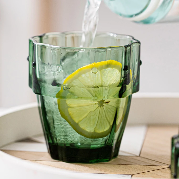 Cactus Shape Stackable Glasses Set of 4-6 Green Glass Cups for Water,  Juice, Eco-Friendly Drinkware for Home & Restaurant