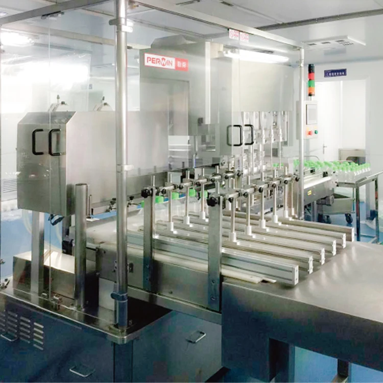 Automatic liquid filling production line of square PETG culture medium bottle with cover