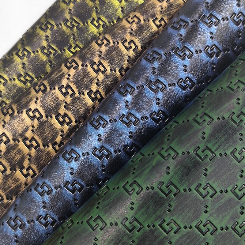 Designer Vintage gg Emboss Bronze Rexine Synthetic Leather for Making Shoes