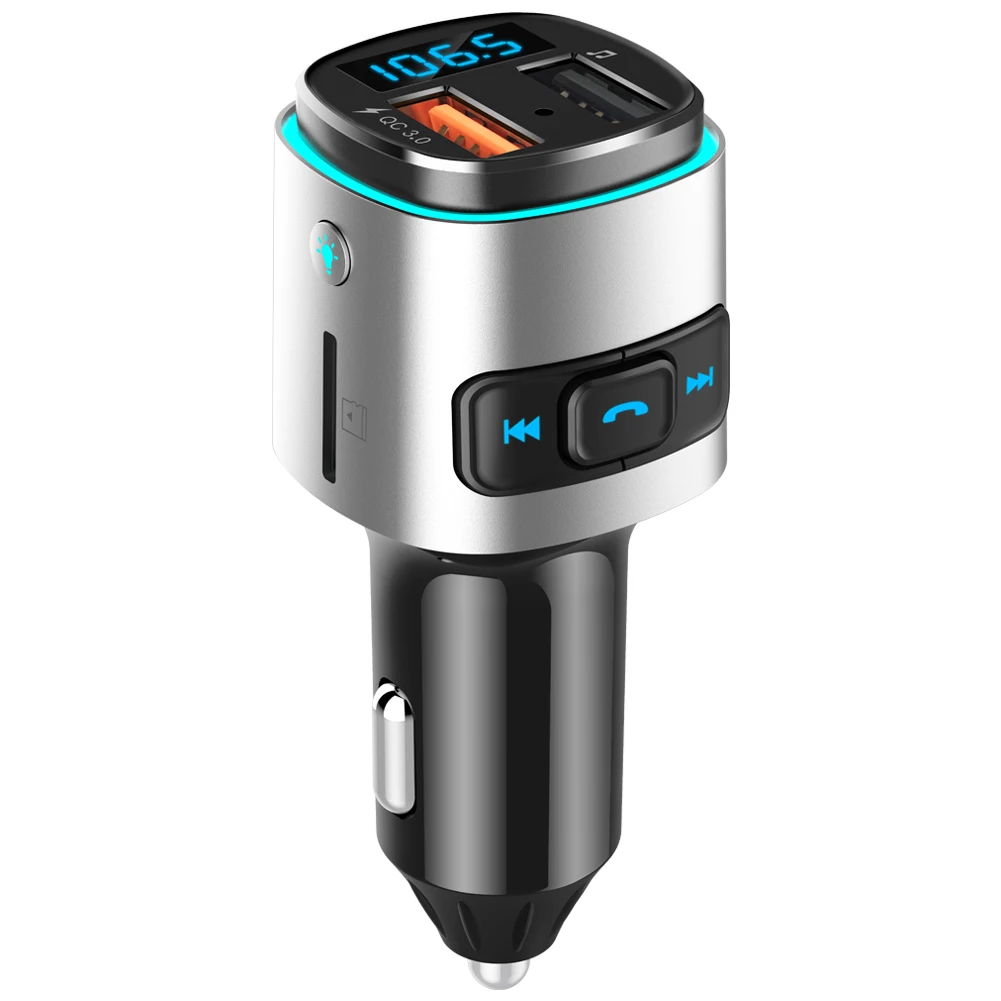 Adaptador de Áudio Bluetooth e Transmissor FM Veicular com QC 3.0