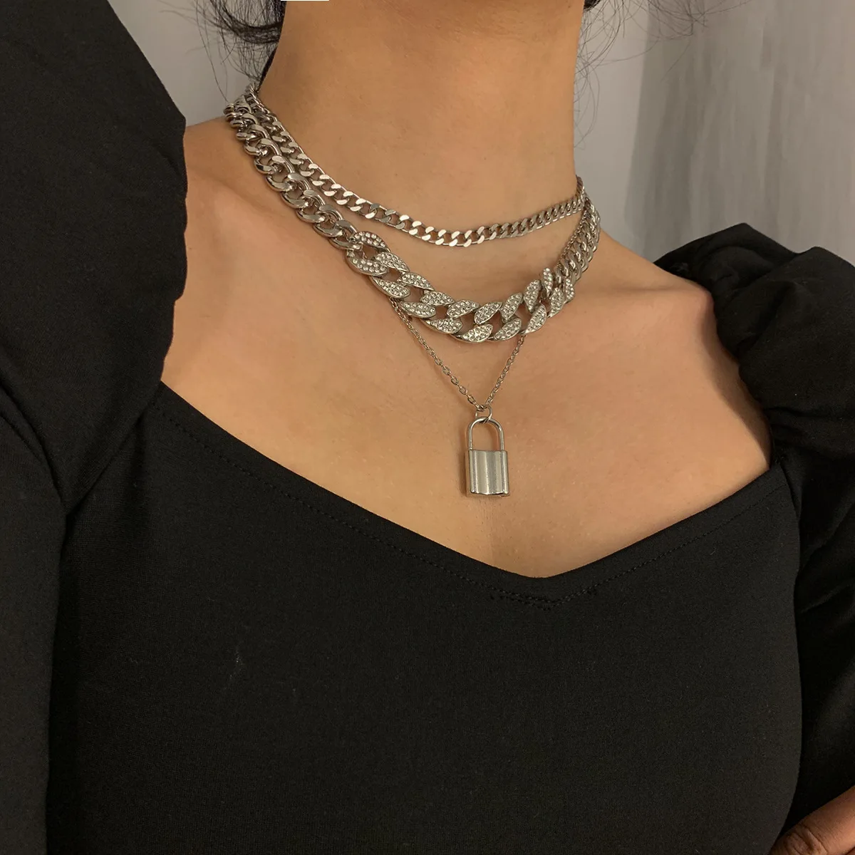 Hip Hop Multi Layers chain necklace with heart lock women/men punk rock  padlock pendant necklace emo grunge Goth jewelry - Price history & Review, AliExpress Seller - FXCUBE Store