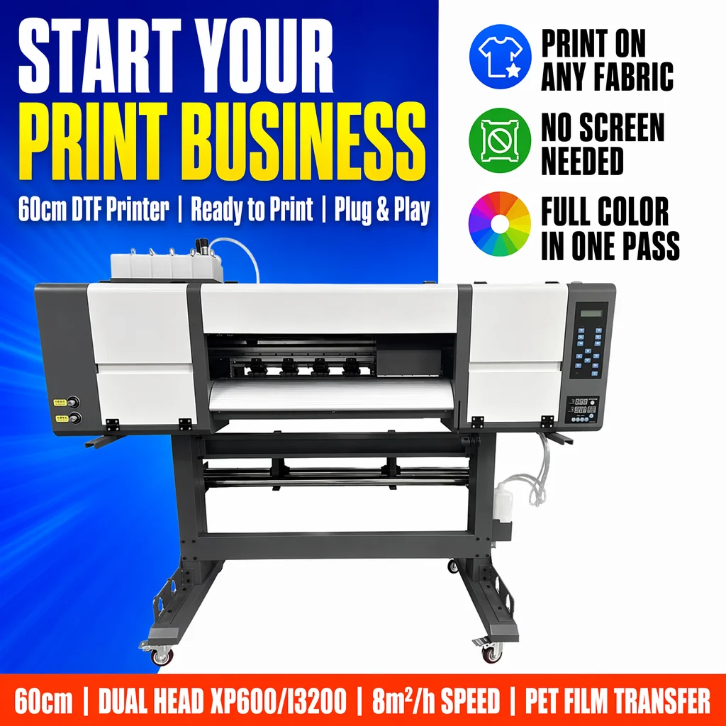 New High Speed 60cm DTF Film Printer 8m/h XP600 I3200 Print Head T-shirt Textile DTF CMYKW Ink Printing Machine