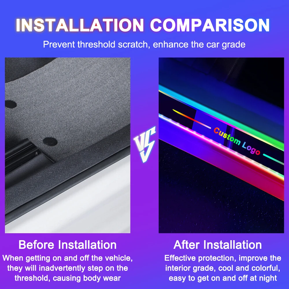 PEL Custom Logo Led Welcome Pedal Car Threshold Scuff Plate Wireless Car Door Sill Light for Car Door Guard