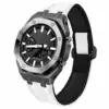 Sandblast Black Case + Carbon Fiber Buckle White Nylon Strap