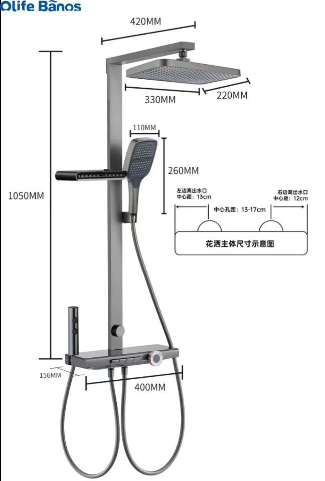 Hot sale new design bathroom gunmetal white color digital display  piano key waterfall lumbar spray back massage  shower set manufacture