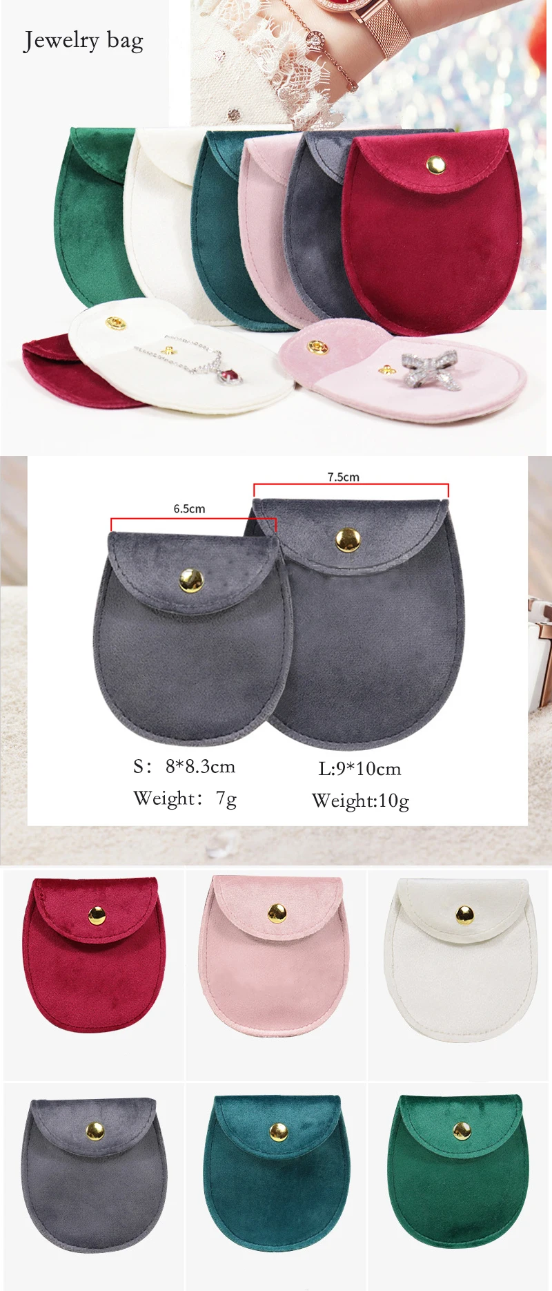 product velvet bag jewelry storage earrings rings pendant bracelet necklace packaging portable snap button pouch-3