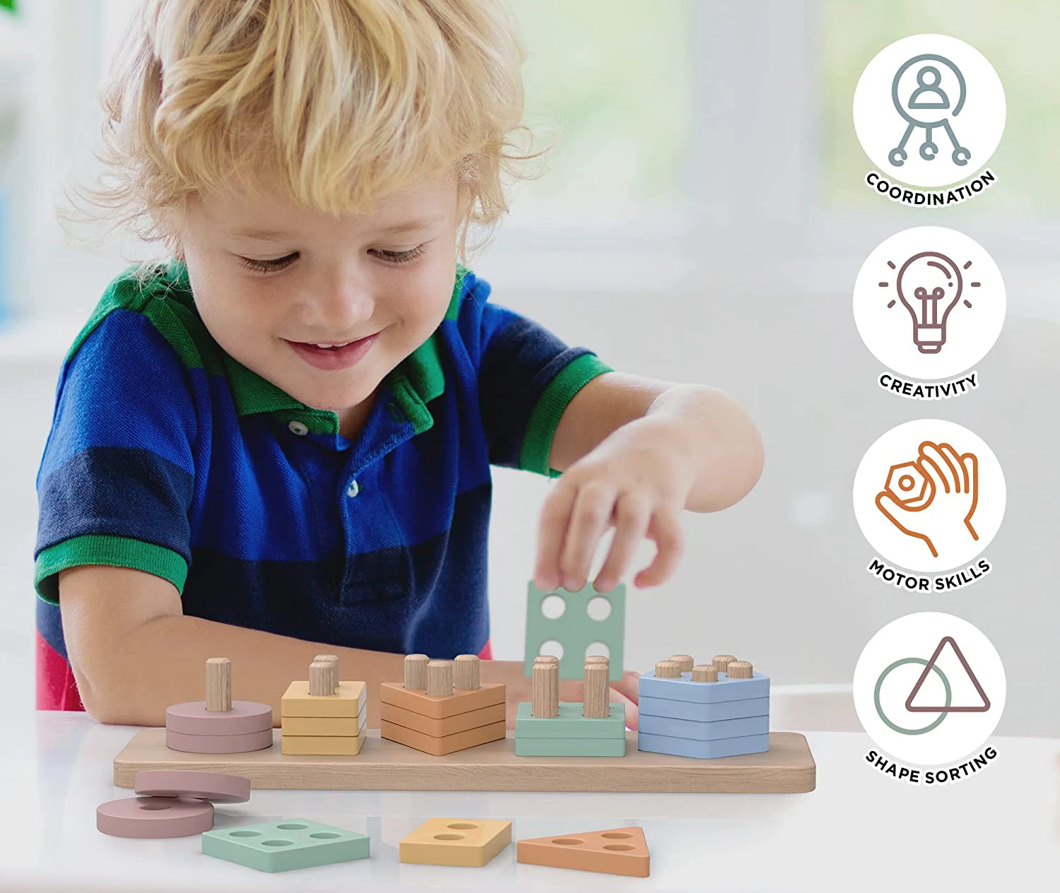 Geometric Blocks 6pcs Montessori Materials Educational Wooden Toy