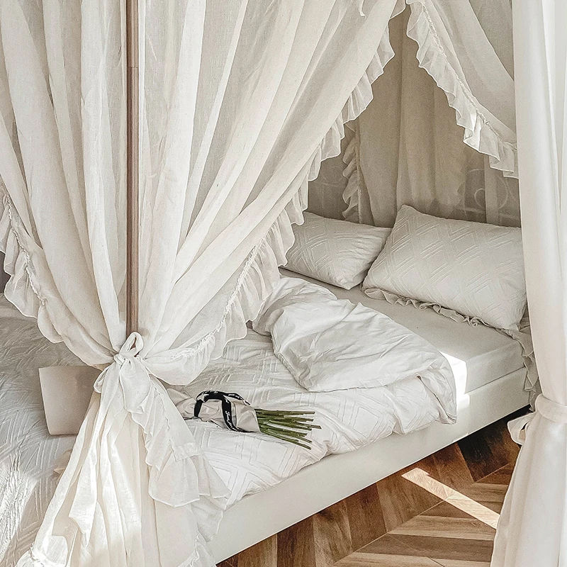Summer New Japanese Style Simple Senior Princess Ins Style Linen Wind Floor Rail square Top Bed Curtain Bracket Mosquito Net