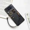 Cross pattern-diamond quilted bear heart-leather strap lanyard-b