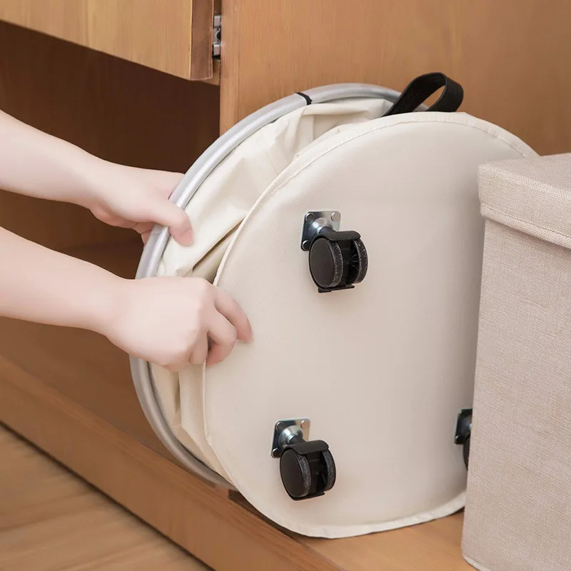 Foldable Storage Basket with Wheels Caster Laundry Basket Collapsible Large Hamper Barrel Dirty Clothes Laundry Bag Organization