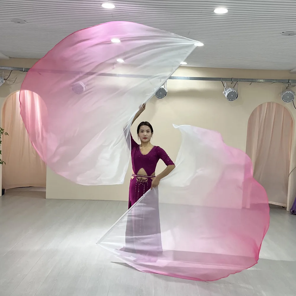 Colorful Gradient Half Round Circle Scarf Veil Chiffon Flag With Stretchable Stick for Dance Sport Meeting Show Prop Accessory