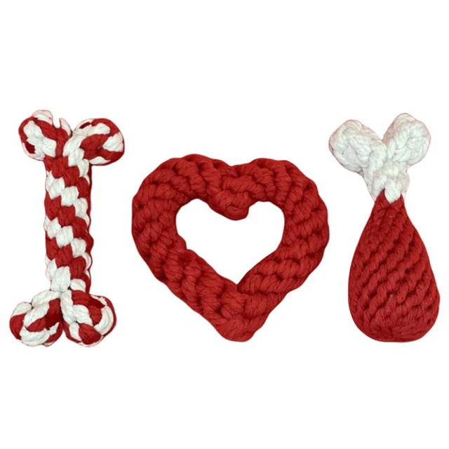 Amaz High Quality Valentine's Day Dental Cleaning Pet Toy Set Grinding Teeth Braided Cotton Rope Chewing 3 Packs Love Dog Toys