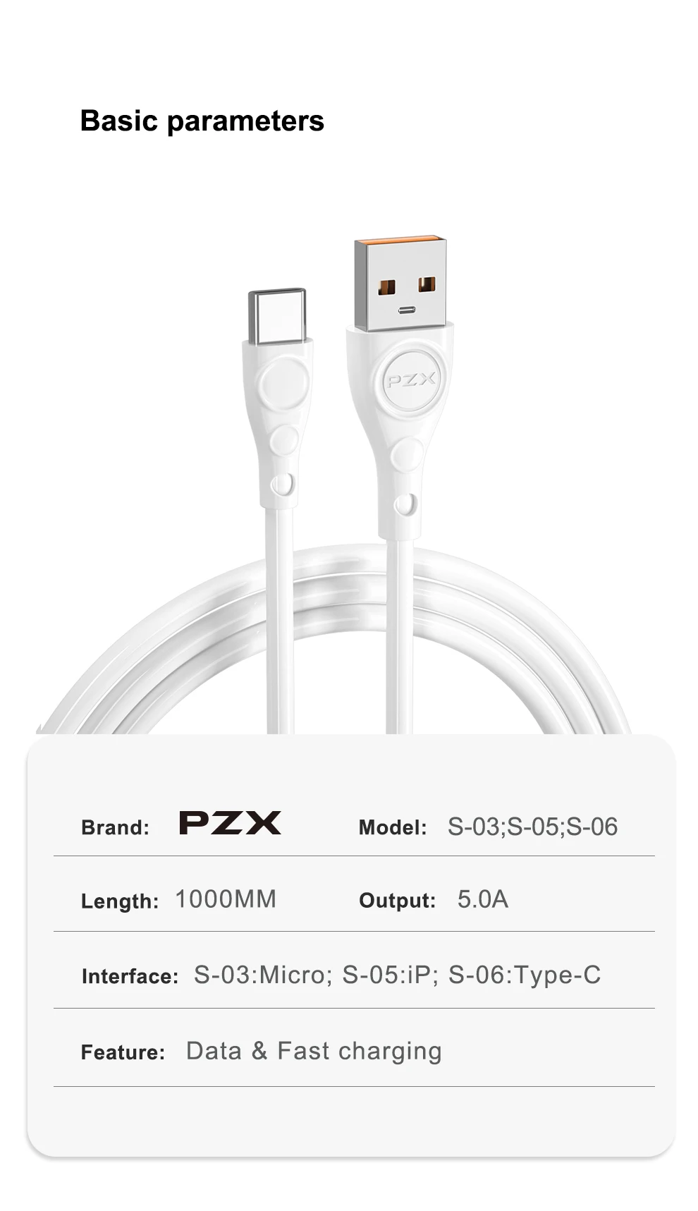 PZX High Quality For iP/Micro/Type-C Charger 1M USB Cable Data Transfer 5A Fast Charging cables de datos
