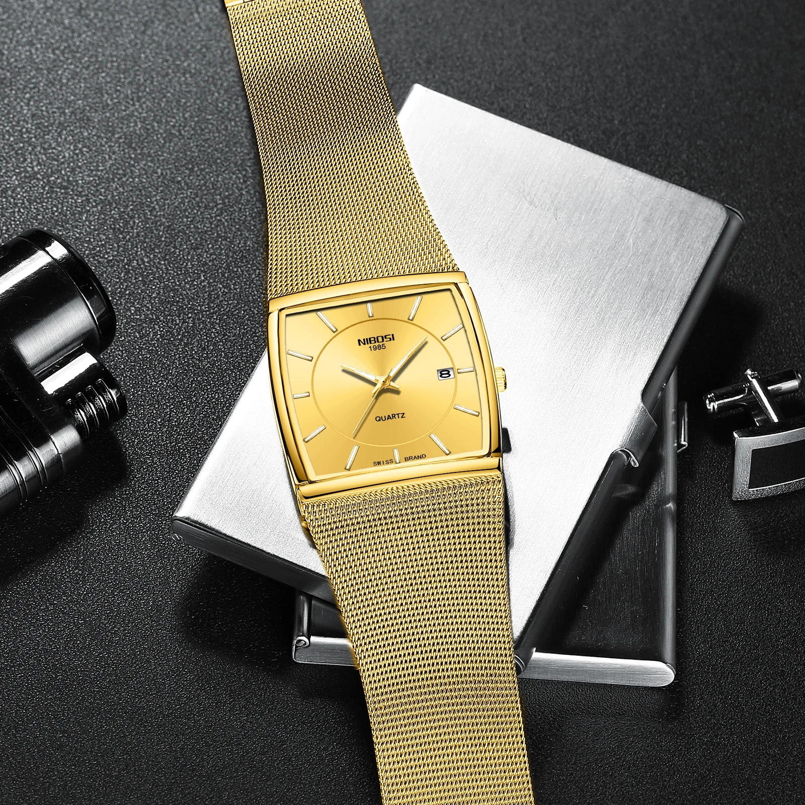 ニボシ2338ブランド時計男性用手首高級耐水性クォーツ時計男性用腕時計